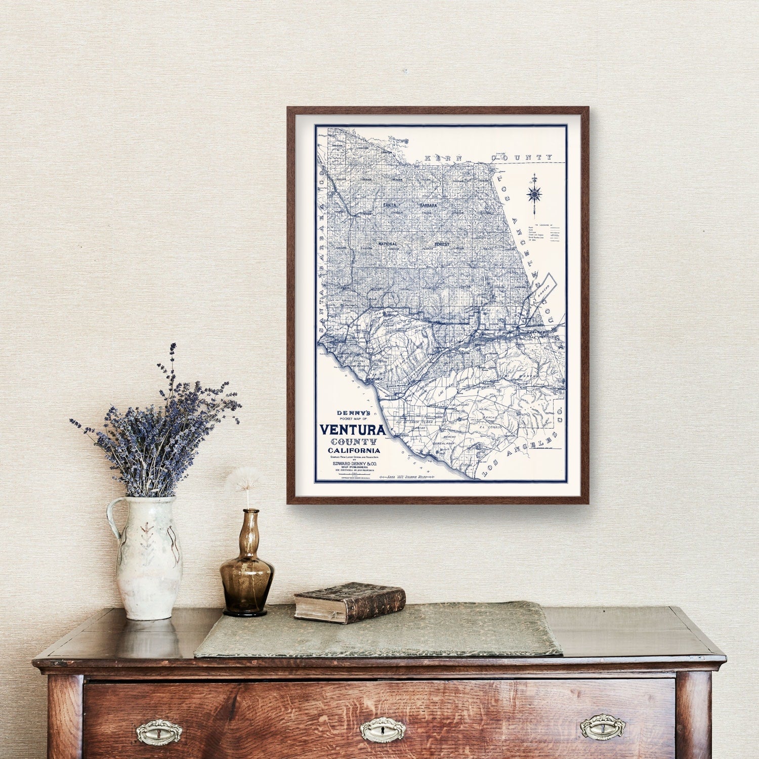 Vintage Map of Ventura County, California 1913