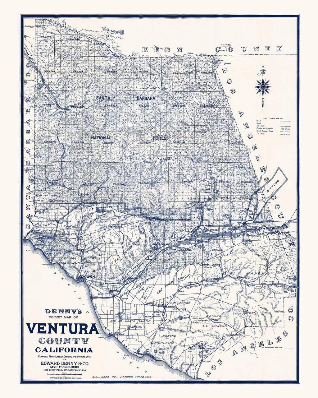 Vintage Map of Ventura County, California 1913