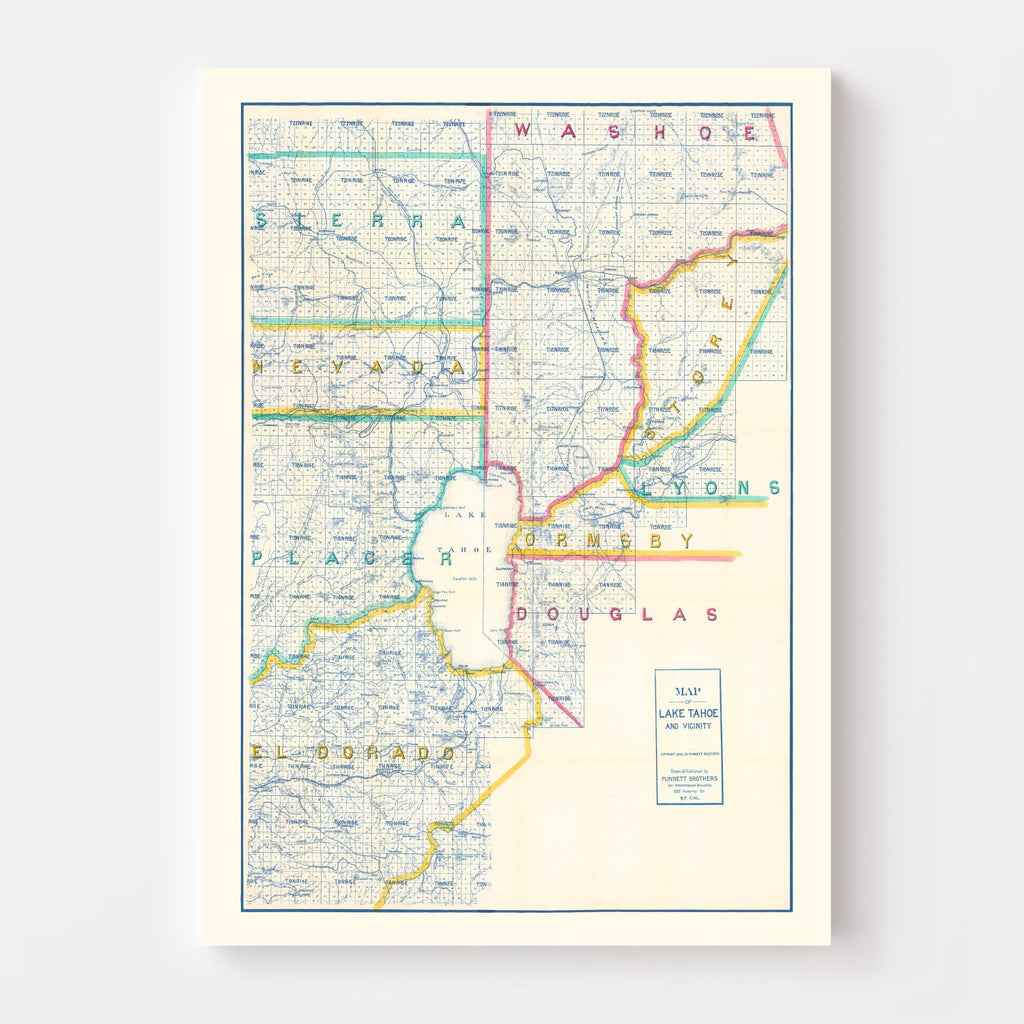 Vintage Map of Lake Tahoe, 1908