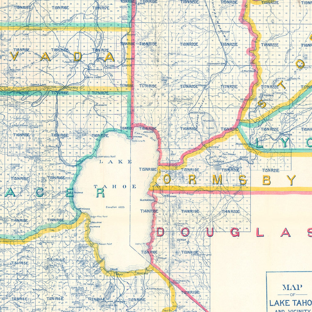 Vintage Map of Lake Tahoe, 1908