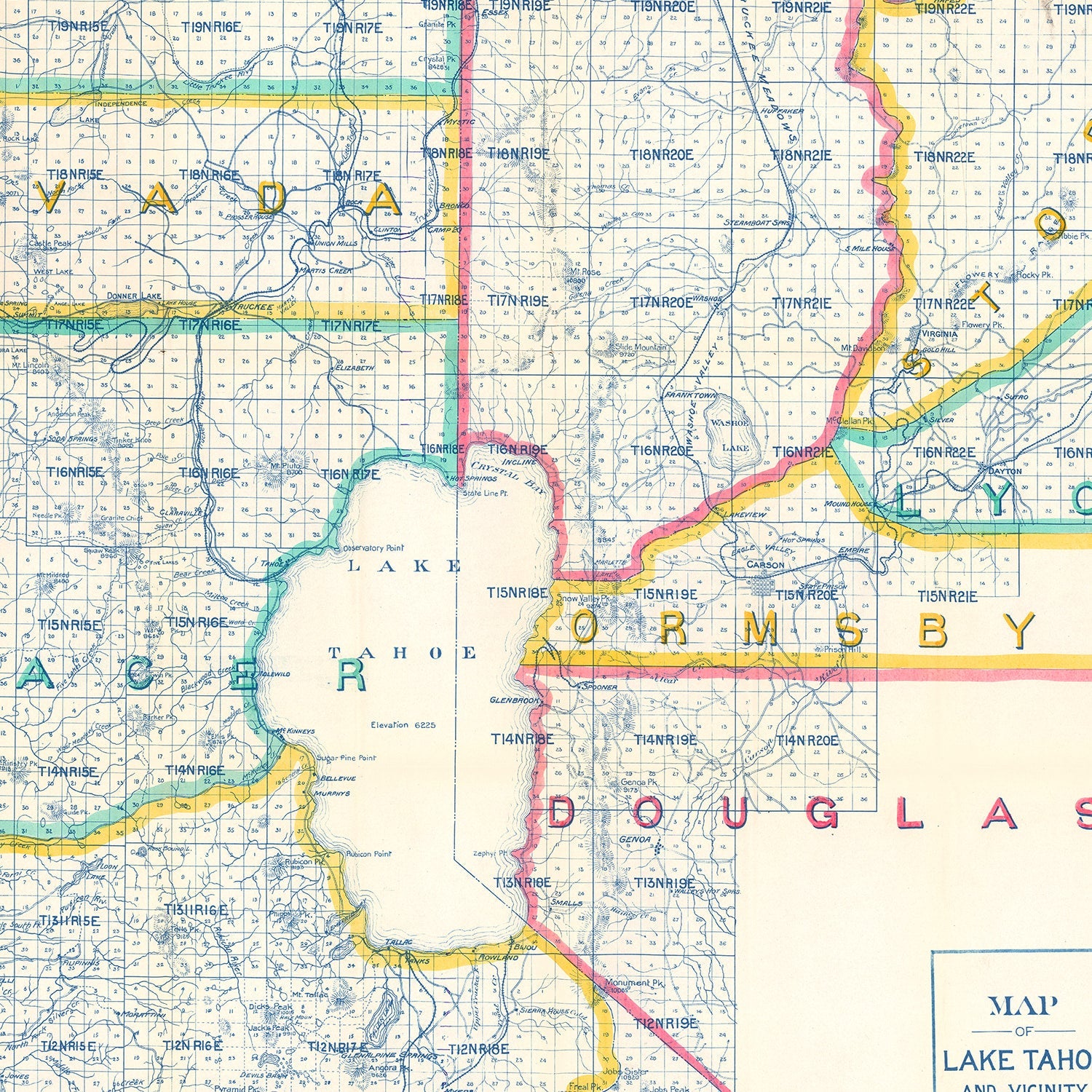Vintage Map of Lake Tahoe, 1908