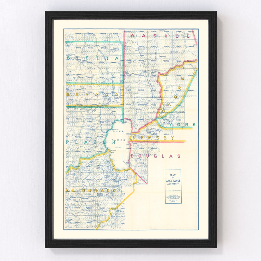 Vintage Map of Lake Tahoe, 1908