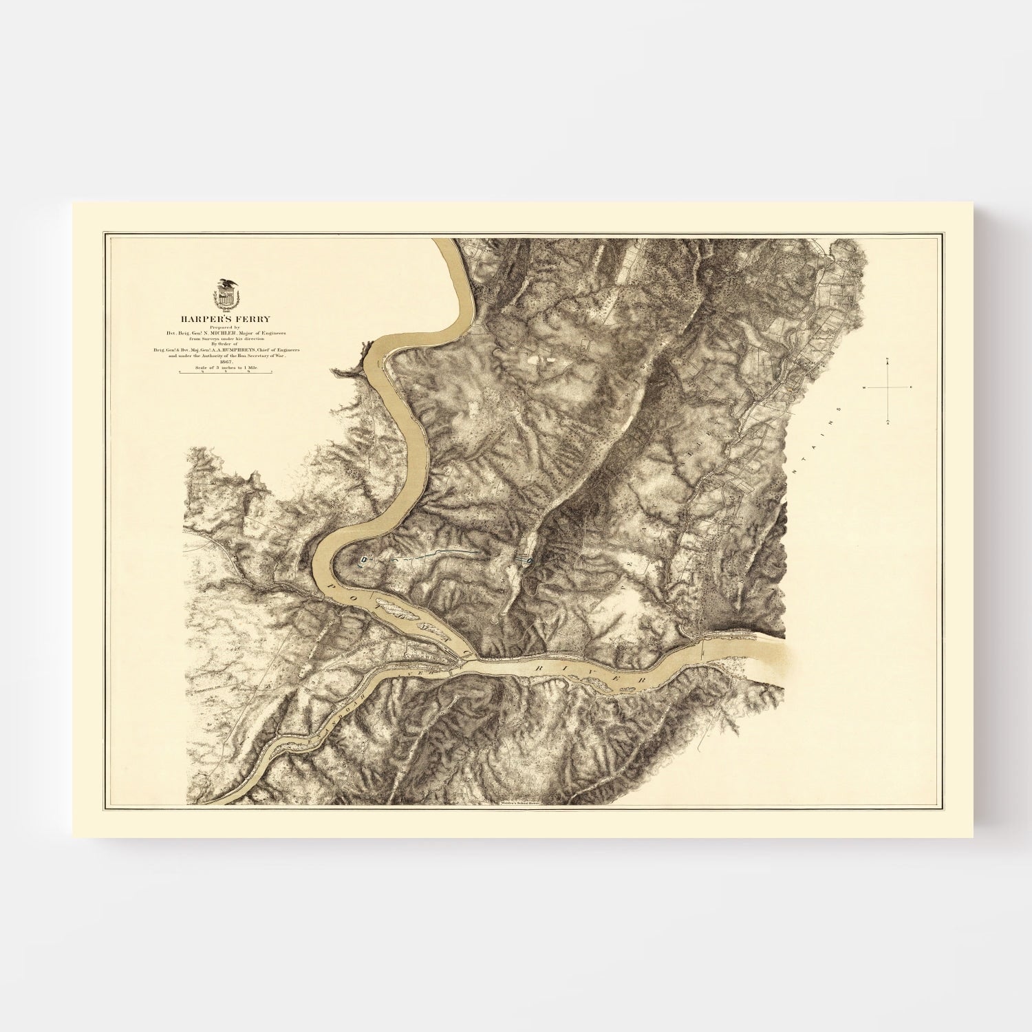 Vintage Map of Harpers Ferry, West Virginia 1869