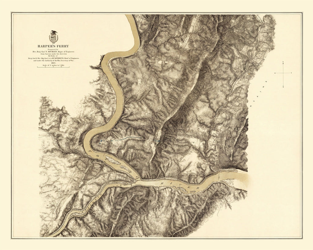 Vintage Map of Harpers Ferry, West Virginia 1869