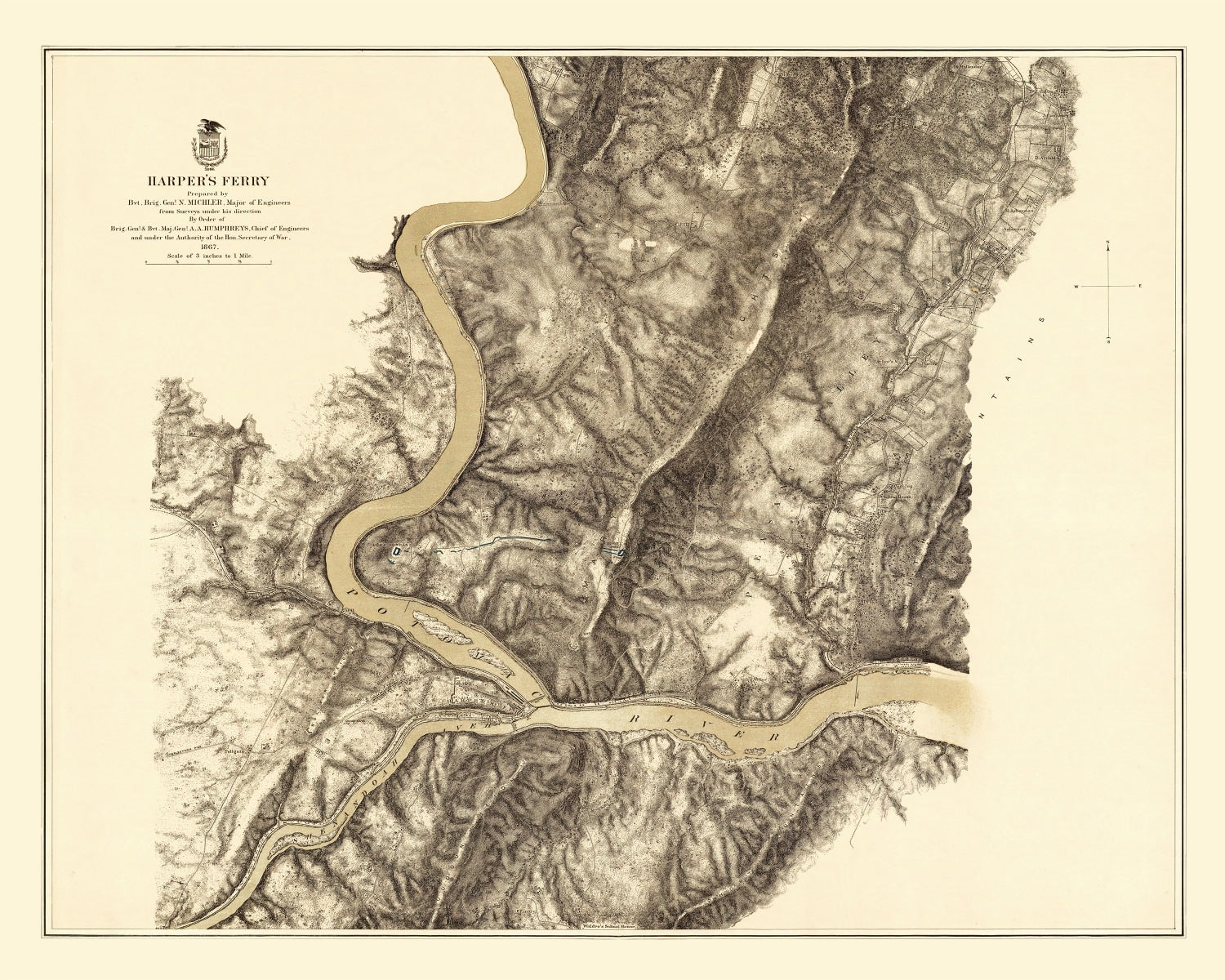 Vintage Map of Harpers Ferry, West Virginia 1869