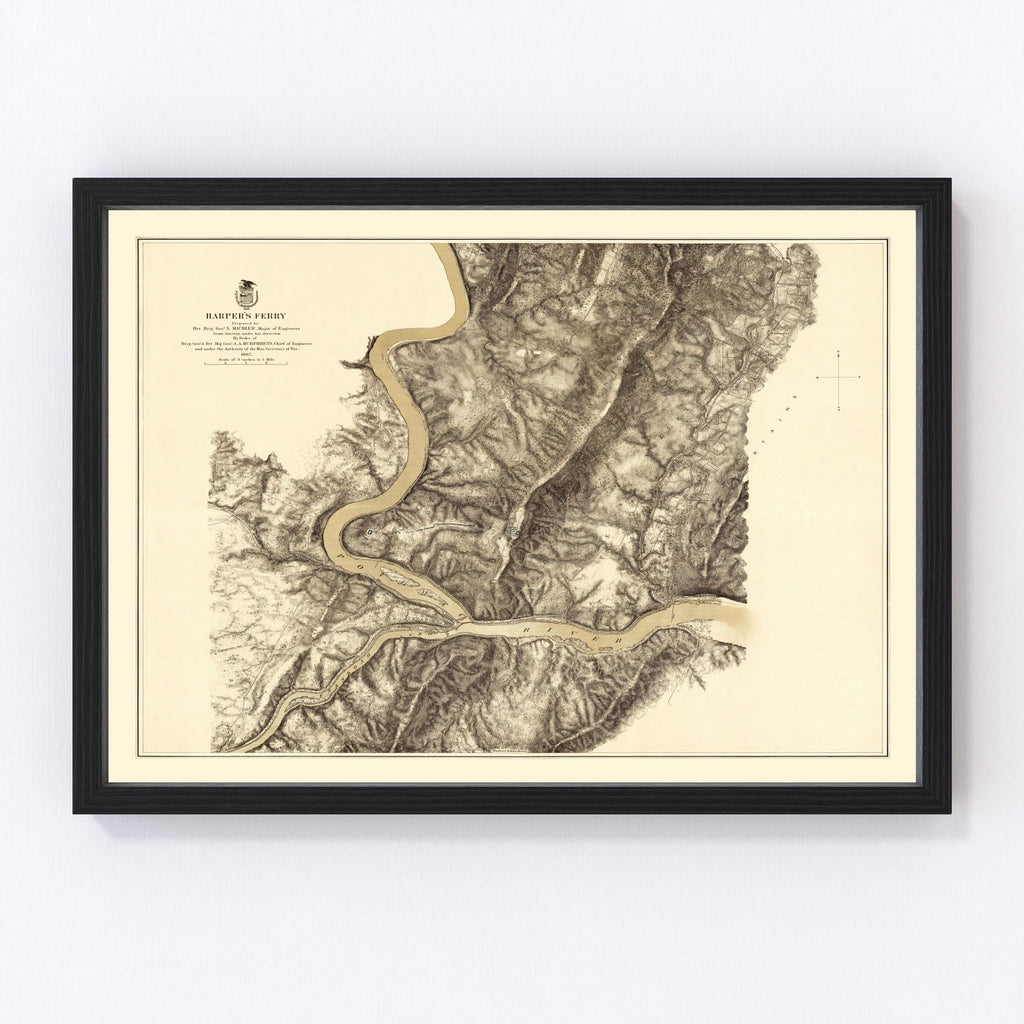 Vintage Map of Harpers Ferry, West Virginia 1869