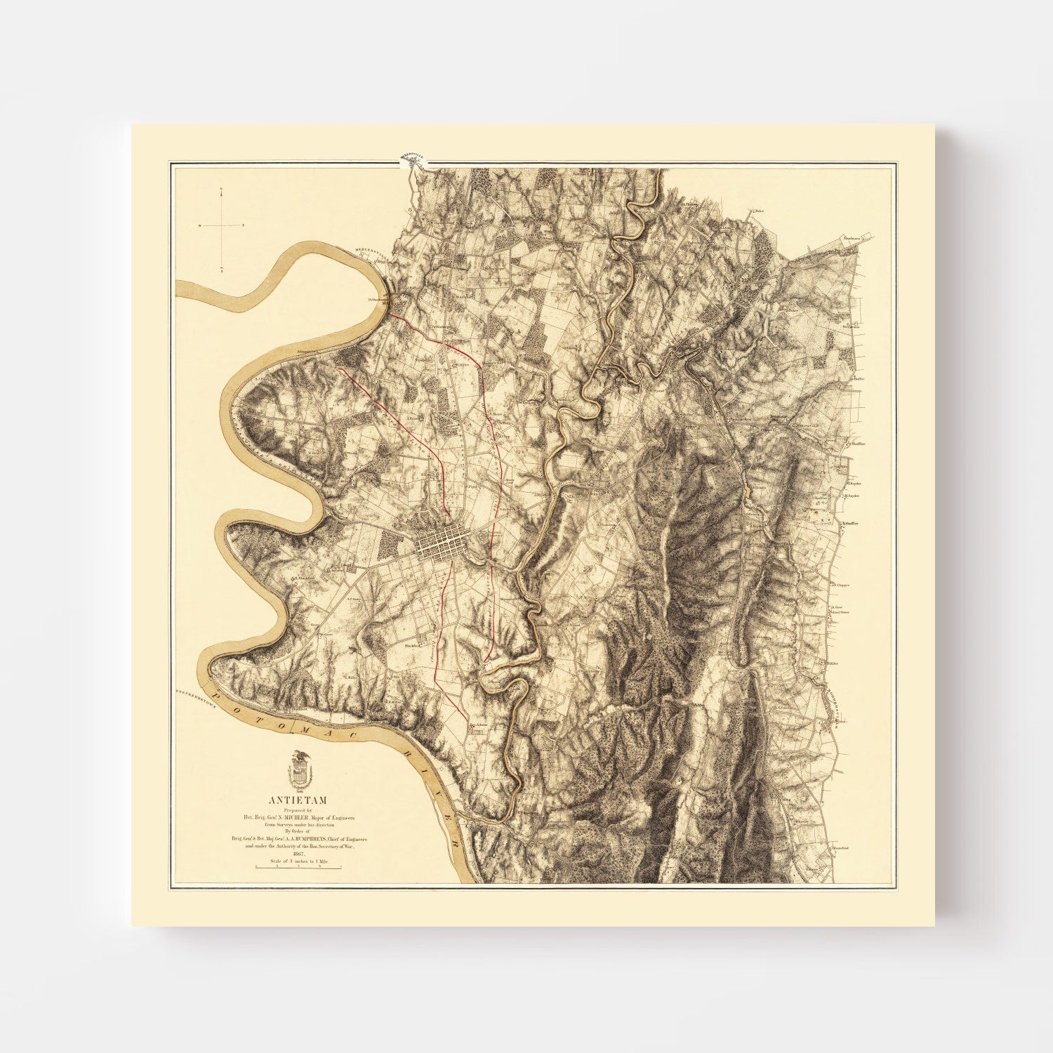 Vintage Map of the Battle of Antietam, 1869