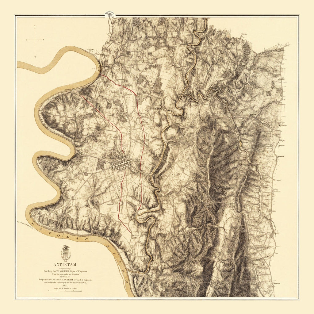 Vintage Map of the Battle of Antietam, 1869
