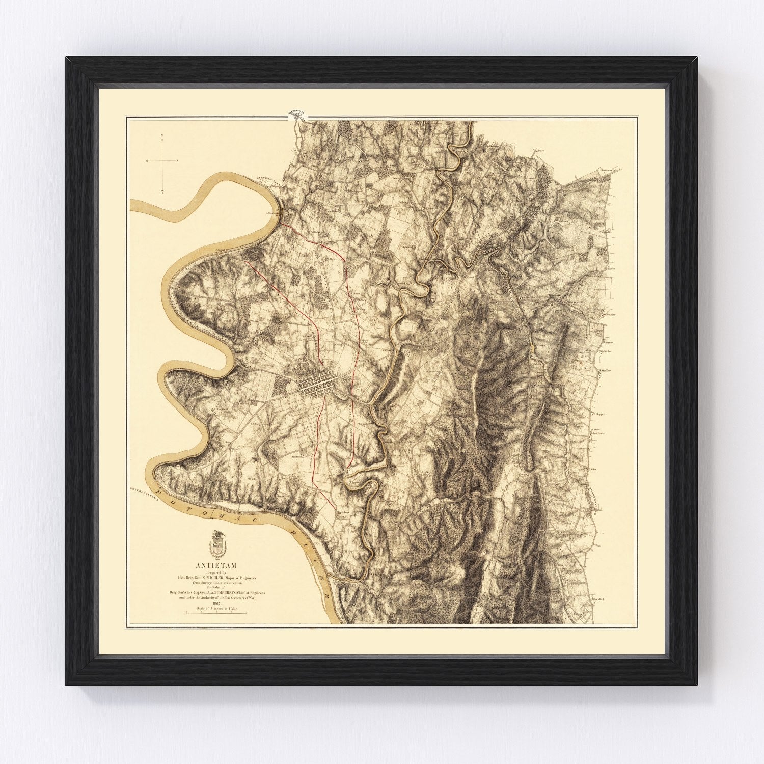 Vintage Map of the Battle of Antietam, 1869