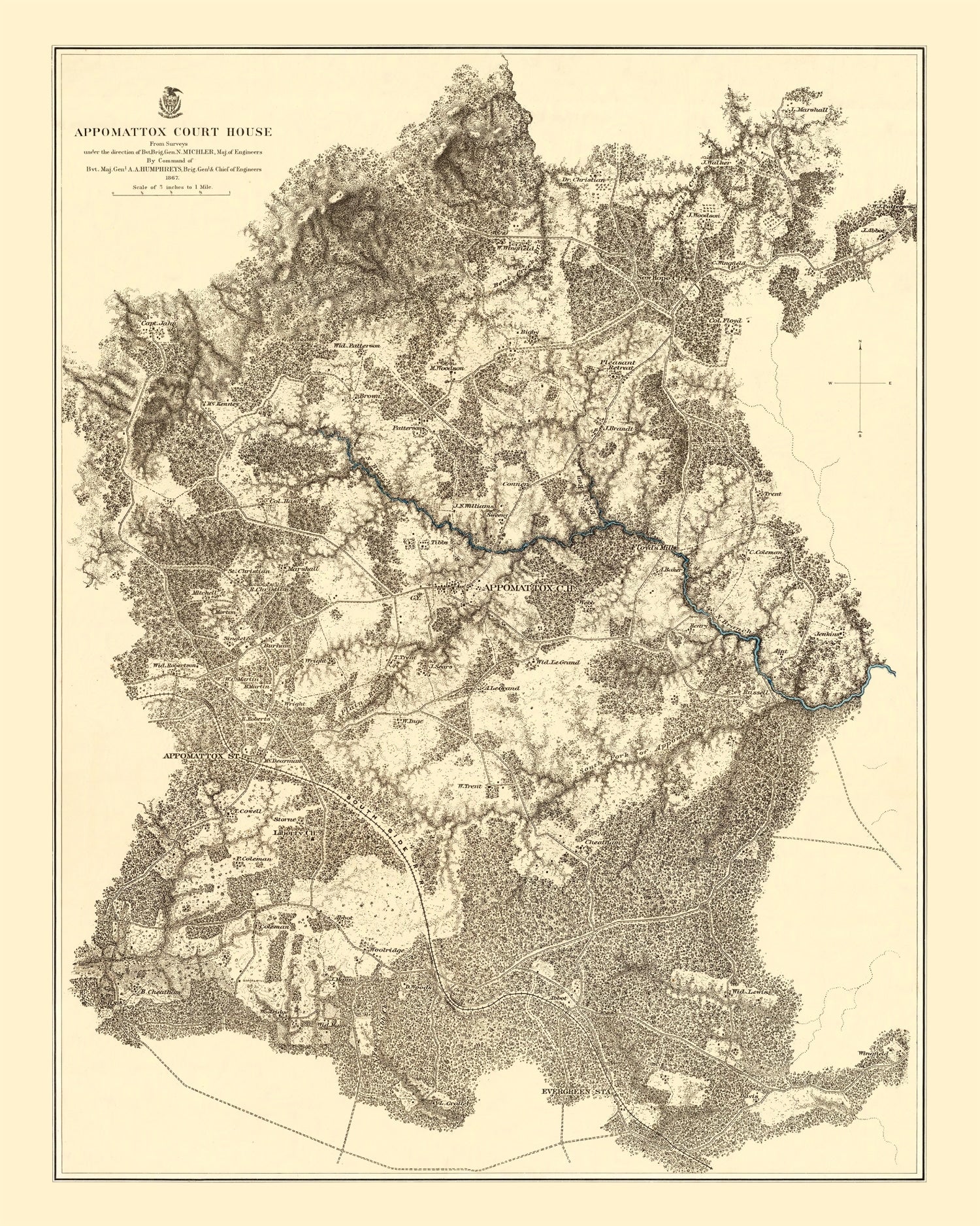 Vintage Map of the Battle of Appomattox Court House, 1869