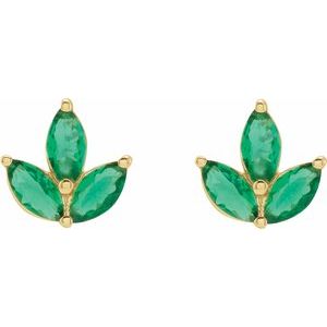 14K Yellow Gold Natural Emerald Cluster Earrings – image 2
