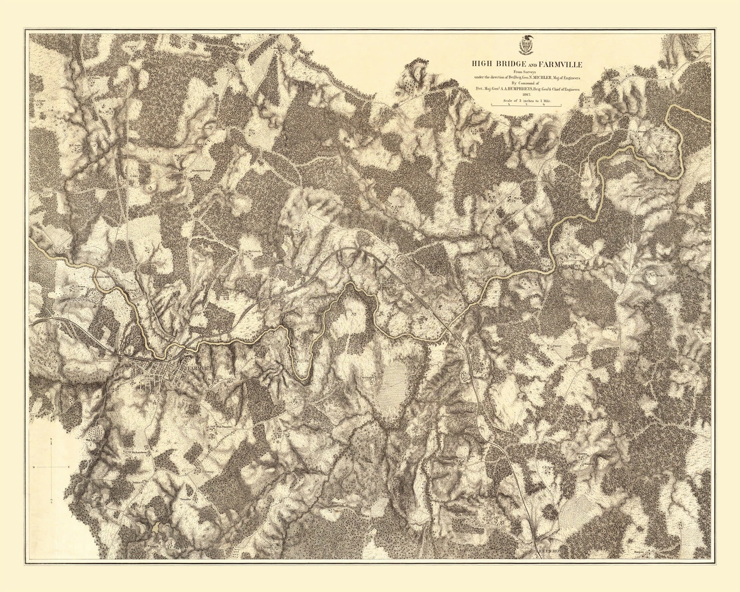 Vintage Map of the Battle of High Bridge & Farmville, 1869