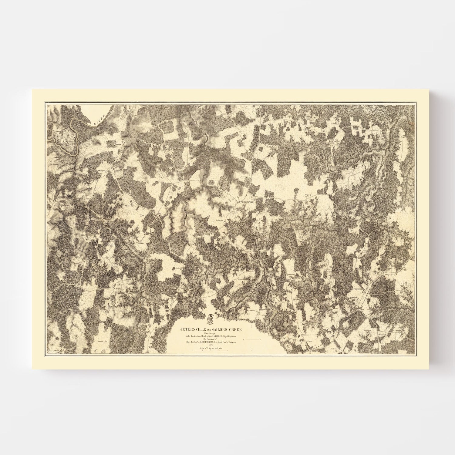 Vintage Map of the Battle of Jetersville & Sailors Creek, 1869