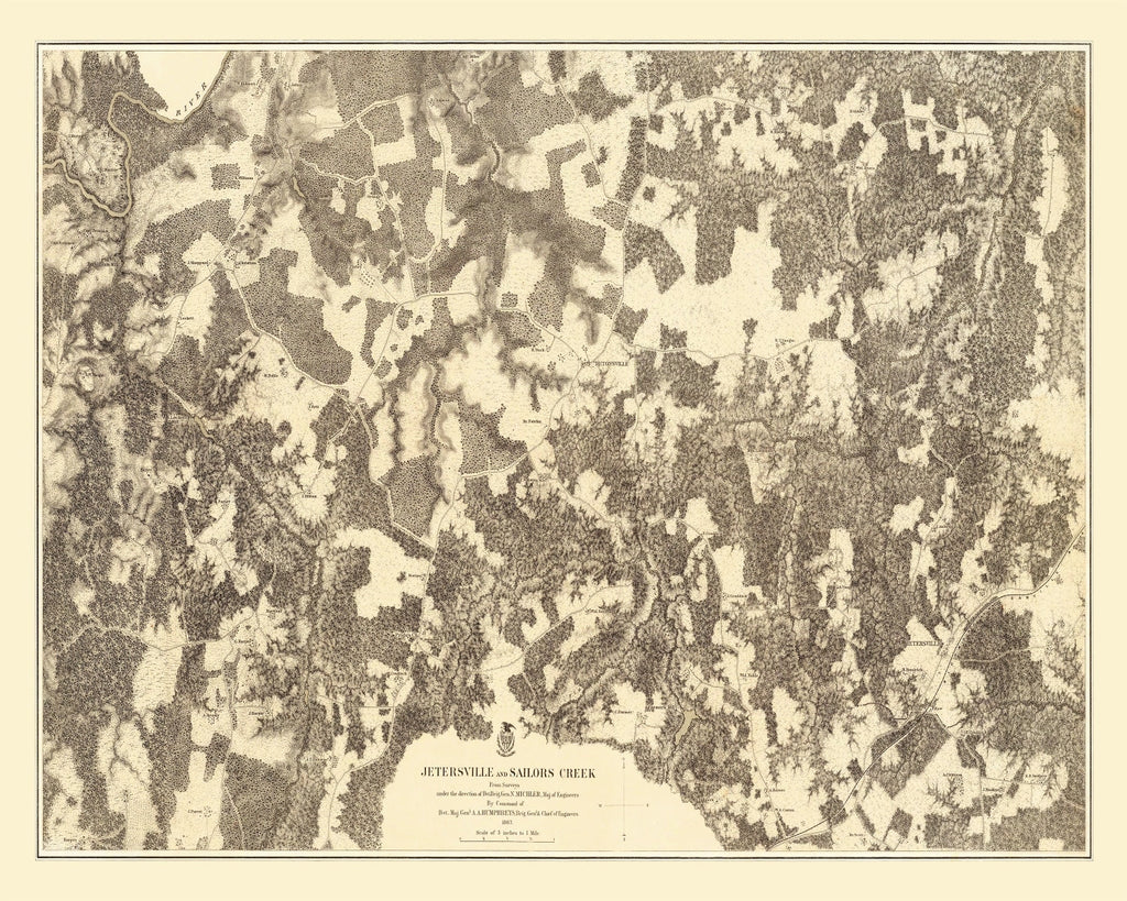 Vintage Map of the Battle of Jetersville & Sailors Creek, 1869