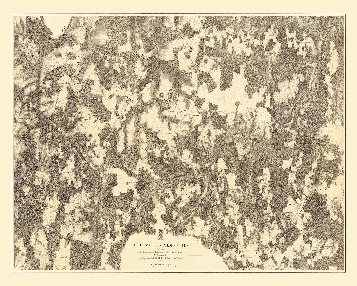 Vintage Map of the Battle of Jetersville & Sailors Creek, 1869