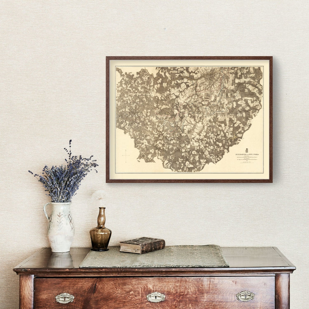 Vintage Map of the Battle of Petersburg & Five Forks, 1869
