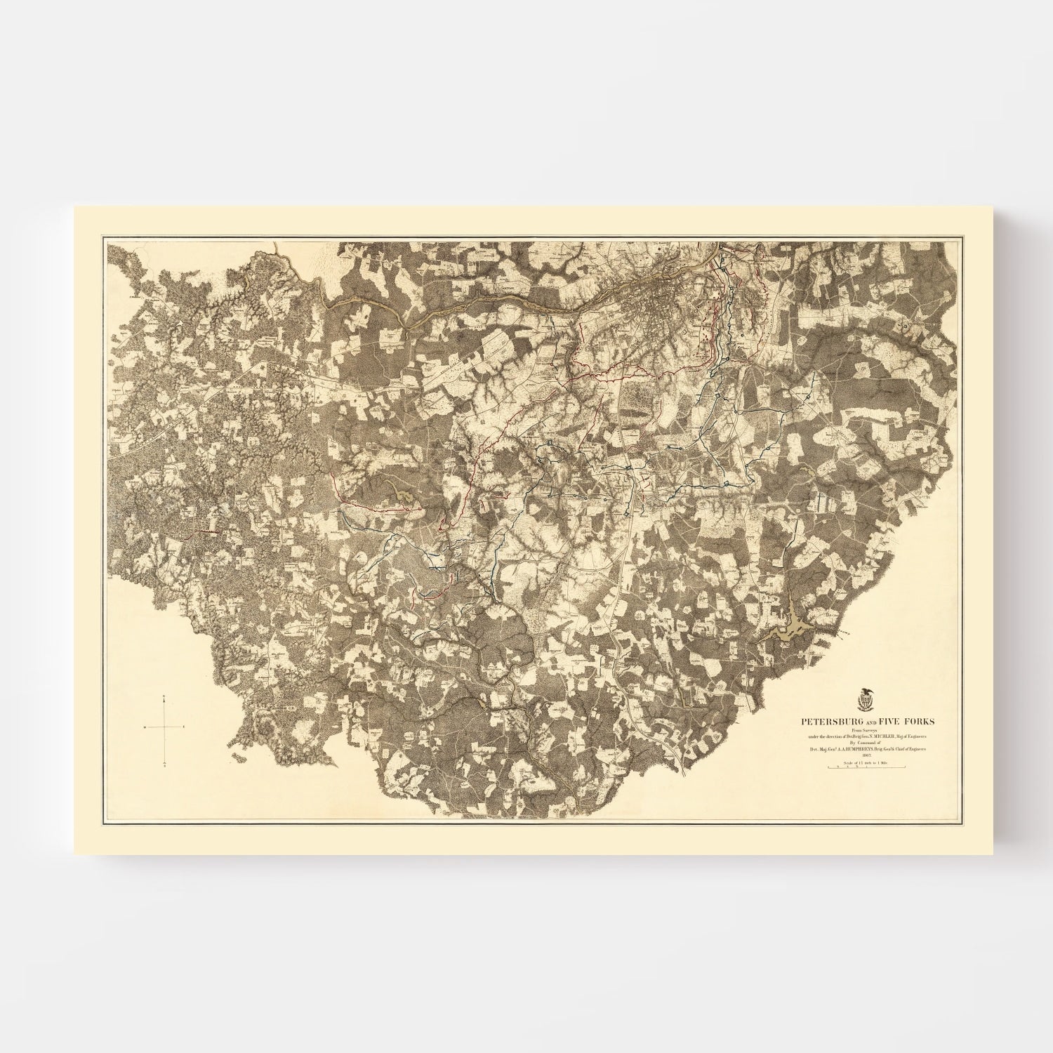Vintage Map of the Battle of Petersburg & Five Forks, 1869