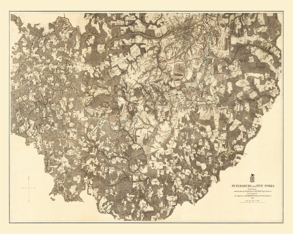 Vintage Map of the Battle of Petersburg & Five Forks, 1869
