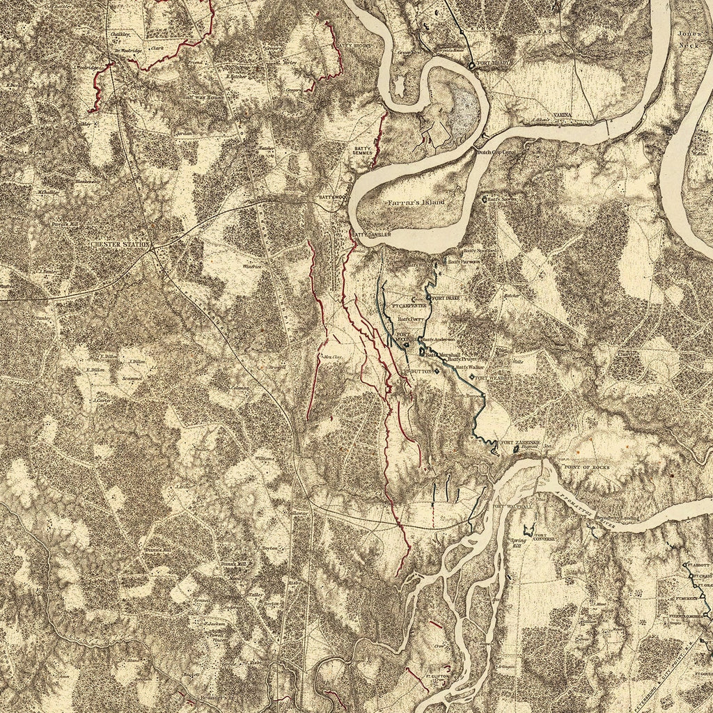 Vintage Map of the Battle of Bermuda Hundred, 1869