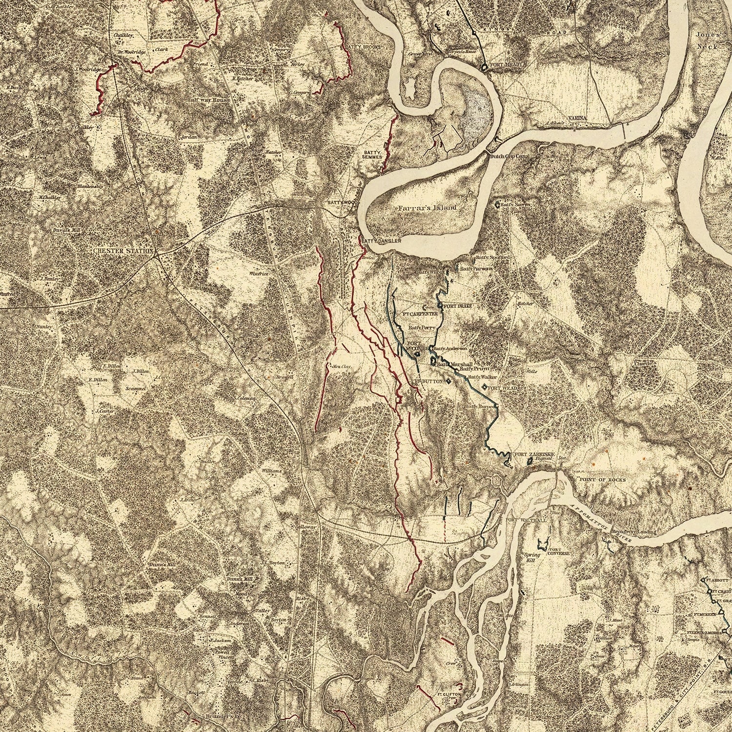 Vintage Map of the Battle of Bermuda Hundred, 1869