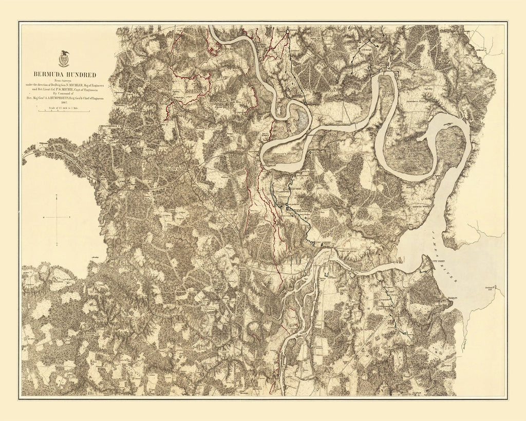 Vintage Map of the Battle of Bermuda Hundred, 1869