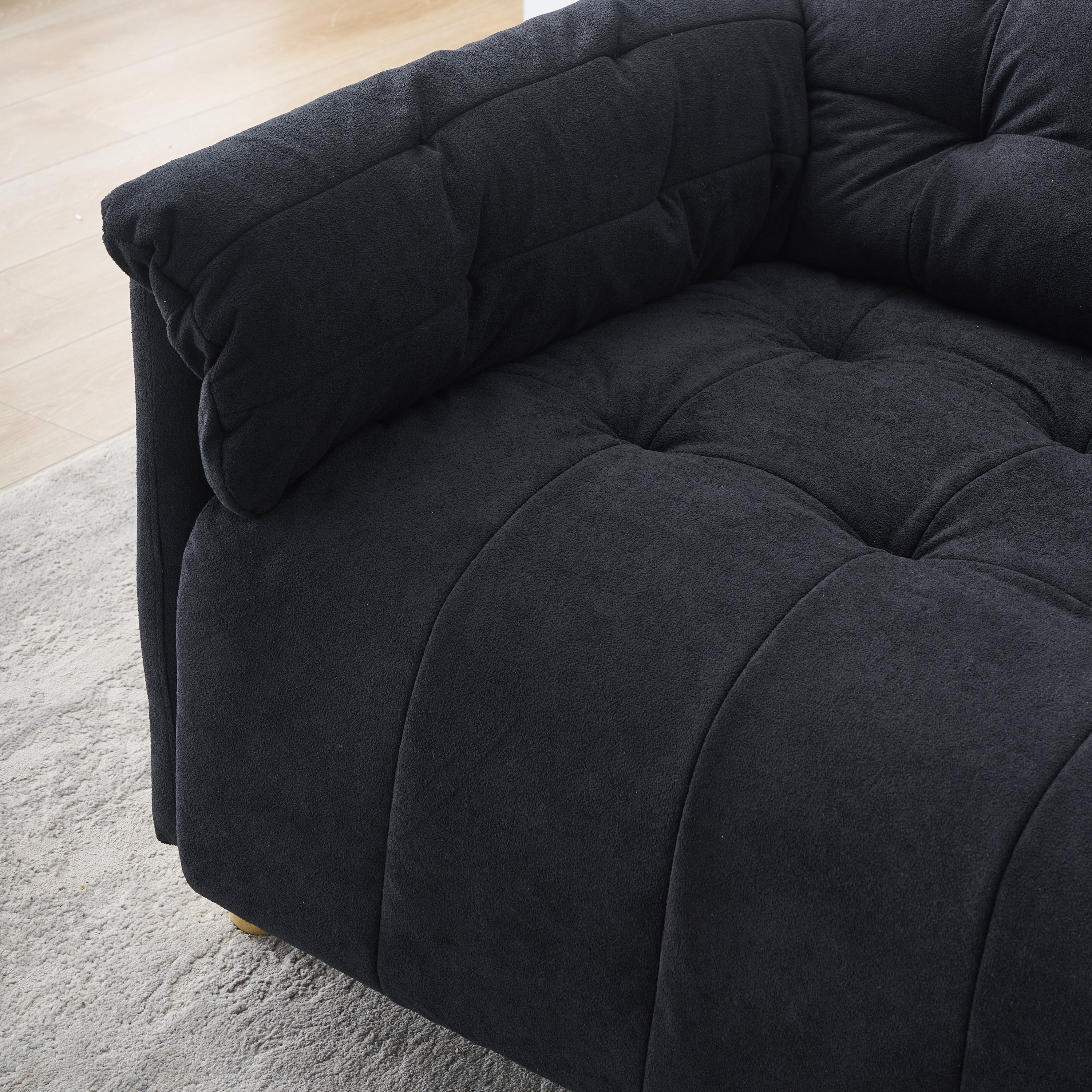 French retro cloud fabric double-seat creamy style straight-line sofa for the living room.