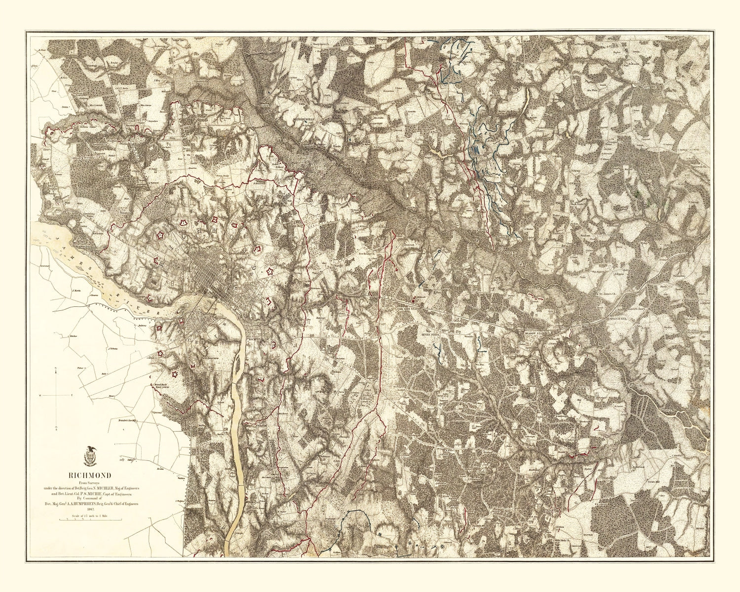 Vintage Map of the Battle of Richmond, 1869