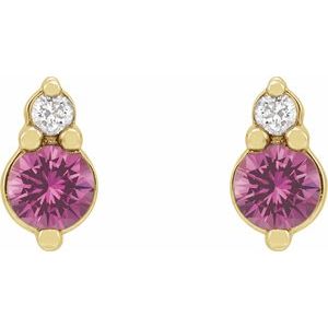 14K Yellow Gold Natural Pink Sapphire & .03 CTW Natural Diamond Earrings – image 2