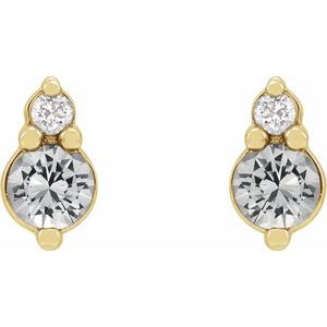 14K Yellow Gold Natural White Sapphire & .03 CTW Natural Diamond Earrings – image 2