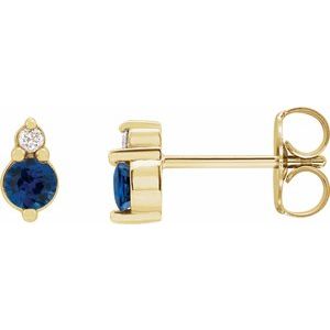 14K Yellow Gold Natural Blue Sapphire & .03 CTW Natural Diamond Earrings