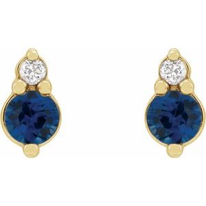 14K Yellow Gold Natural Blue Sapphire & .03 CTW Natural Diamond Earrings – image 2
