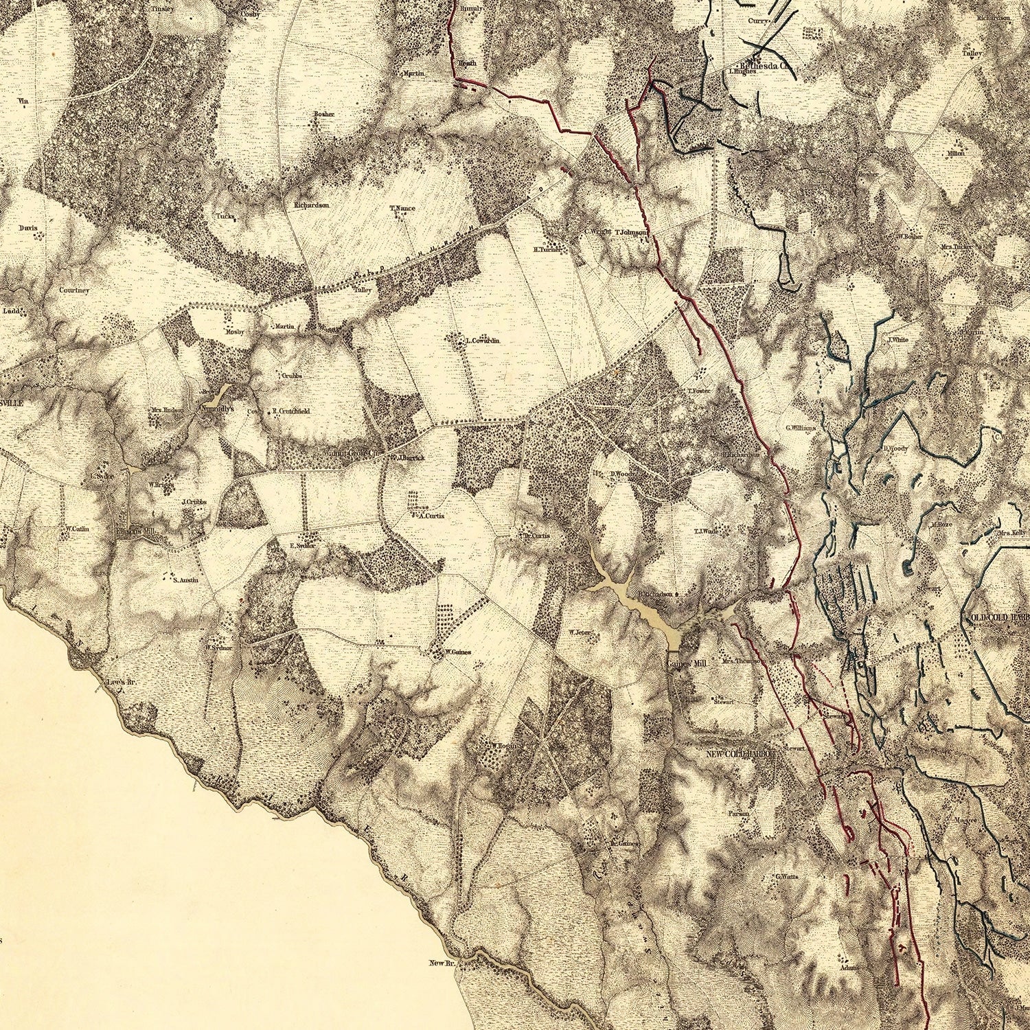 Vintage Map of the Battle of Cold Harbor, 1869