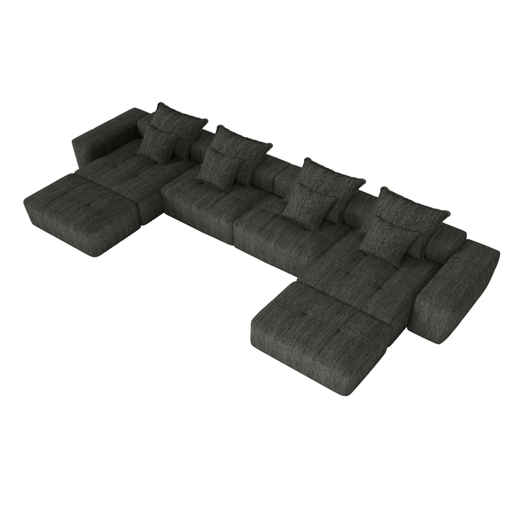 Modern Oversized Modular Sectional Sofa, Sparkling Chenille Fabric Soft Cushion Sofa with 8 Pillows, 8 PCS DIY Combination Tufted Sofa, No Assembly Required, BLACK