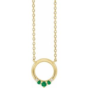 14K Yellow Gold Natural Emerald & .06 CTW Natural Diamond Circle 18" Necklace