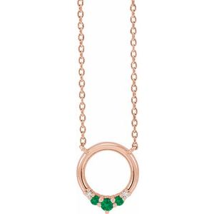 14K Rose Gold Natural Emerald & .06 CTW Natural Diamond Circle 18" Necklace