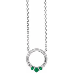 Platinum Natural Emerald & .06 CTW Natural Diamond Circle 18" Necklace