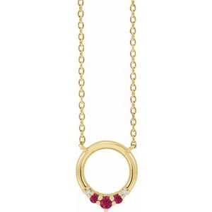 14K Yellow Gold Natural Ruby & .06 CTW Natural Diamond Circle 18" Necklace