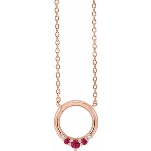 14K Rose Gold Natural Ruby & .06 CTW Natural Diamond Circle 18" Necklace