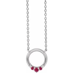 Sterling Silver Ruby & .06 CTW Diamond Circle 18" Necklace