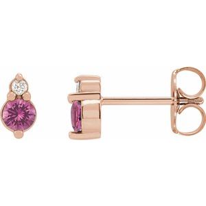14K Rose Gold Natural Pink Sapphire & .03 CTW Natural Diamond Earrings