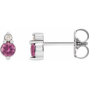 14K White Gold Natural Pink Sapphire & .03 CTW Natural Diamond Earrings