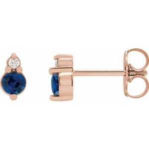 14K Rose Gold Natural Blue Sapphire & .03 CTW Natural Diamond Earrings