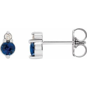 Sterling Silver Natural Blue Sapphire & .03 CTW Natural Diamond Earrings