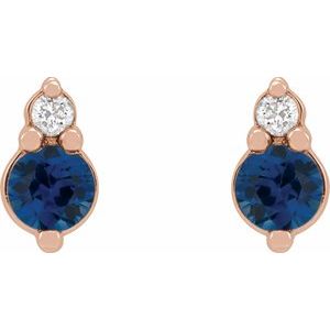 14K Rose Gold Natural Blue Sapphire & .03 CTW Natural Diamond Earrings – image 2
