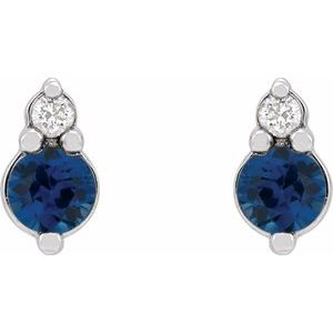 Platinum Natural Blue Sapphire & .03 CTW Natural Diamond Earrings – image 2