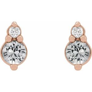 14K Rose Gold Natural White Sapphire & .03 CTW Natural Diamond Earrings – image 2