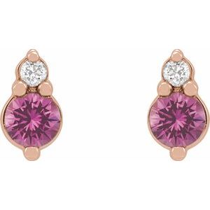 14K Rose Gold Natural Pink Sapphire & .03 CTW Natural Diamond Earrings – image 2