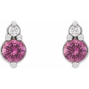 14K White Gold Natural Pink Sapphire & .03 CTW Natural Diamond Earrings – image 2