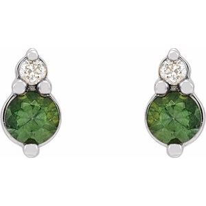 14K White Gold Natural Green Sapphire & .03 CTW Natural Diamond Earrings – image 2