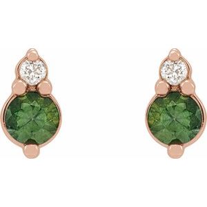 14K Rose Gold Natural Green Sapphire & .03 CTW Natural Diamond Earrings